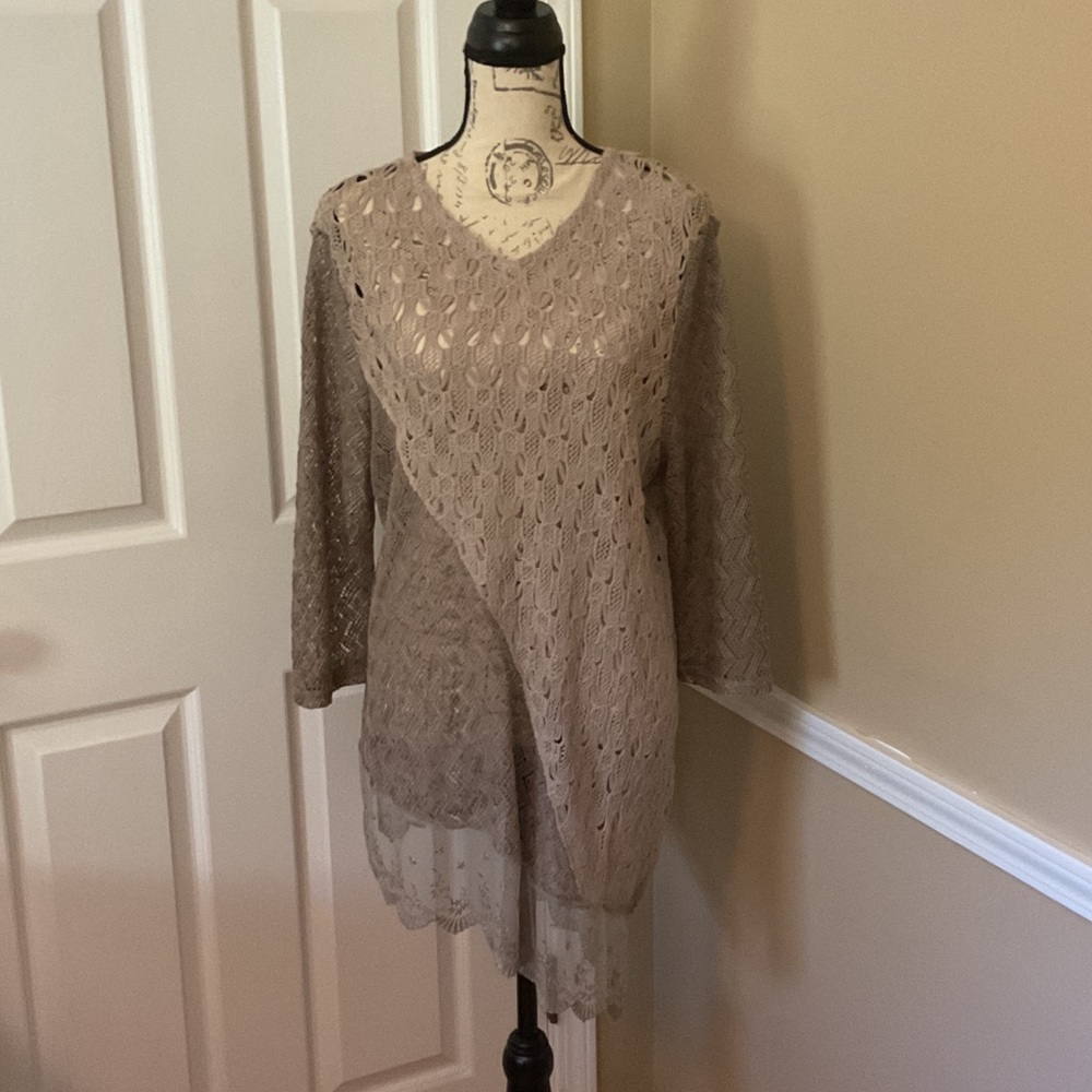 Chico's Beige Lace Overlay Top